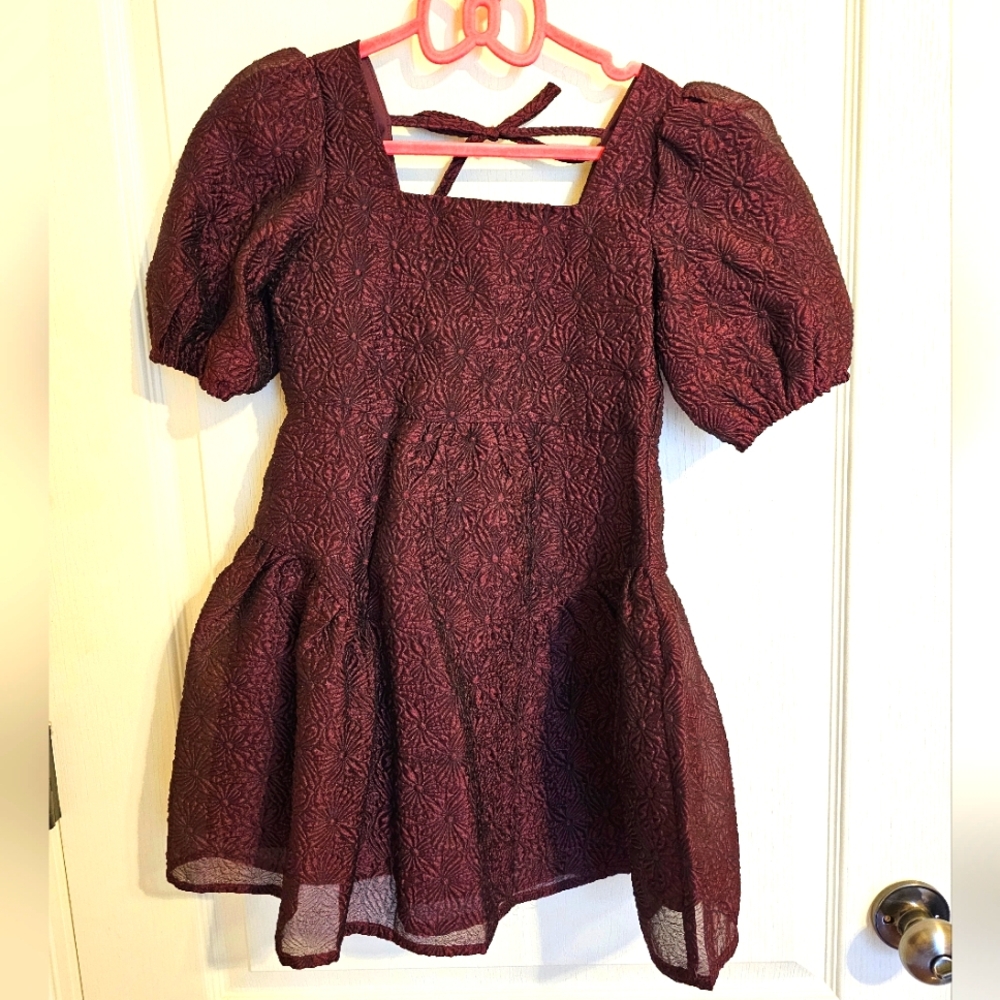 GB Girls Maroon Jacquard Dress